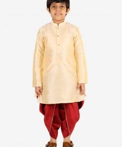 Vastramay Boys' Maroon Silk Blend Solid Dhoti Pant