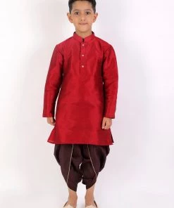 Vastramay Boys' Burgundy Silk Blend Dhoti