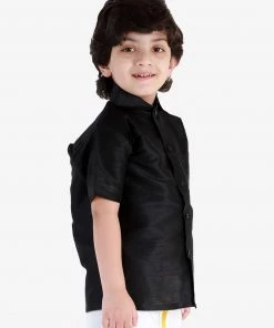 JBN Creation Boys' Black Silk Short Sleeves Ethnic Shirt