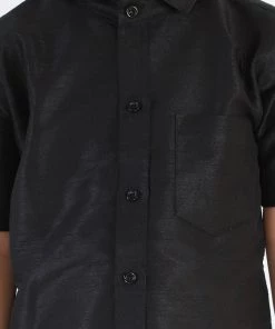 JBN Creation Boys' Black Silk Short Sleeves Ethnic Shirt