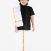 JBN Creation Boys' Black Silk Short Sleeves Ethnic Shirt Mundu Vesty Style Dhoti Pant Set