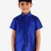 JBN Creation Boys' Blue Silk Short Sleeves Ethnic Shirt