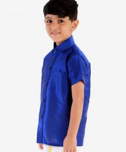 JBN Creation Boys' Blue Silk Short Sleeves Ethnic Shirt