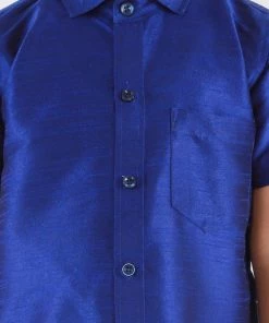 JBN Creation Boys' Blue Silk Short Sleeves Ethnic Shirt