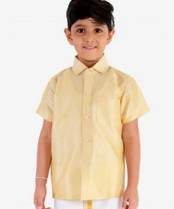 JBN Creation Boys' Gold Silk Short Sleeves Ethnic Shirt