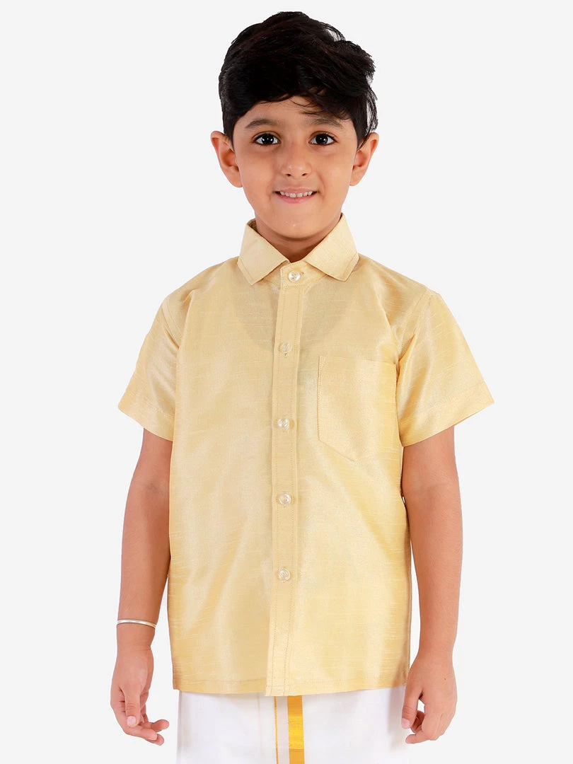 JBN Creation Boys' Gold Silk Short Sleeves Ethnic Shirt 3 JBN Creation Boys' Gold Silk Short Sleeves Ethnic Shirt