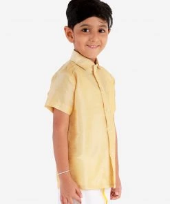 JBN Creation Boys' Gold Silk Short Sleeves Ethnic Shirt
