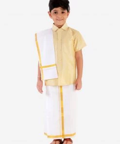 JBN Creation Boys' Gold Silk Short Sleeves Ethnic Shirt 12 JBN Creation Boys' Gold Silk Short Sleeves Ethnic Shirt
