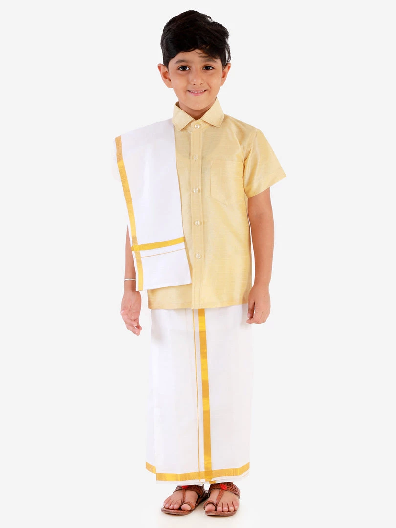 JBN Creation Boys' Gold Silk Short Sleeves Ethnic Shirt 7 JBN Creation Boys' Gold Silk Short Sleeves Ethnic Shirt