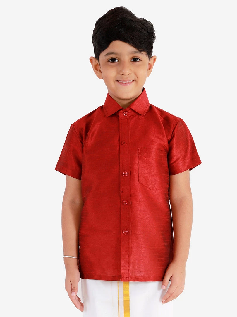 JBN Creation Boys' Maroon Silk Short Sleeves Ethnic Shirt 3 JBN Creation Boys' Maroon Silk Short Sleeves Ethnic Shirt