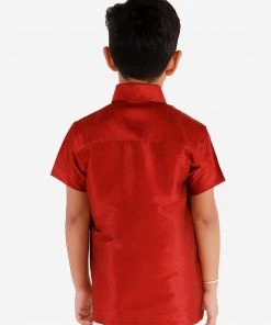 JBN Creation Boys' Maroon Silk Short Sleeves Ethnic Shirt 10 JBN Creation Boys' Maroon Silk Short Sleeves Ethnic Shirt