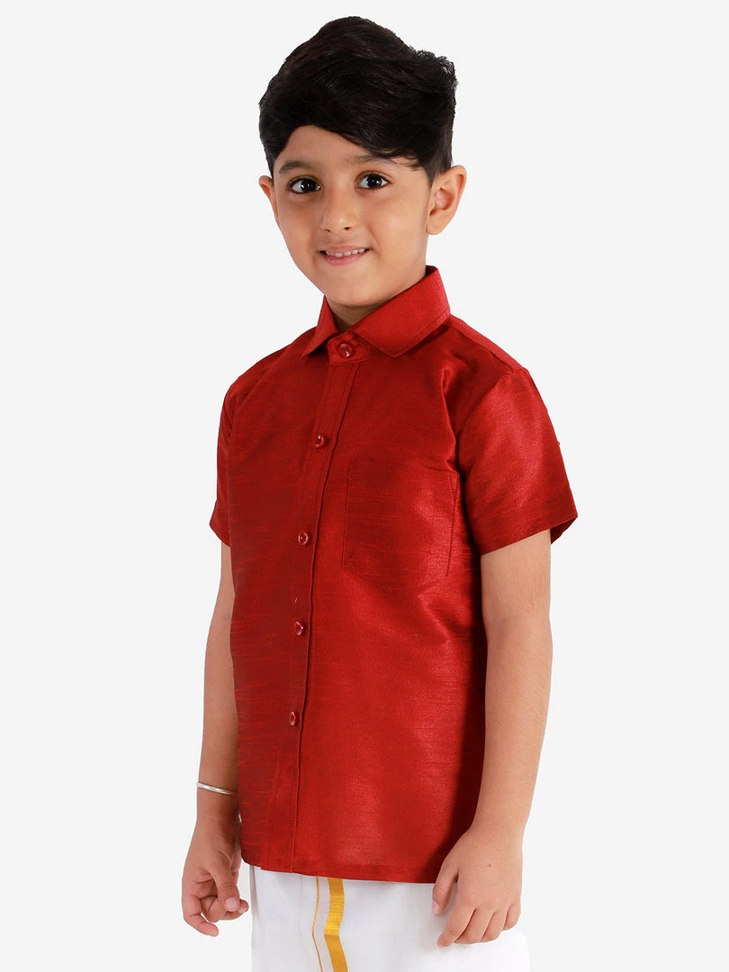 JBN Creation Boys' Maroon Silk Short Sleeves Ethnic Shirt 4 JBN Creation Boys' Maroon Silk Short Sleeves Ethnic Shirt