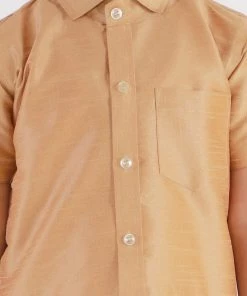 JBN Creation Boys' Rose Gold Silk Short Sleeves Ethnic Shirt