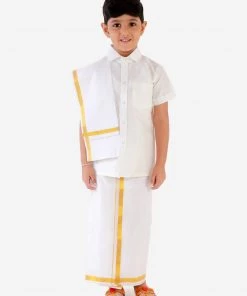 JBN Creation Boys' White Silk Short Sleeves Ethnic Shirt