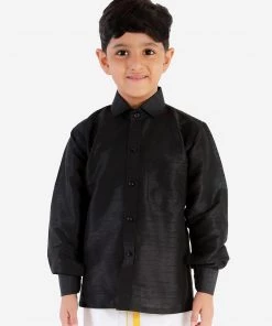 JBN Creation Boys' Black Silk Long Sleeves Ethnic Shirt