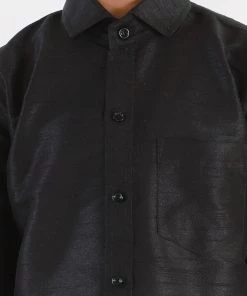 JBN Creation Boys' Black Silk Long Sleeves Ethnic Shirt
