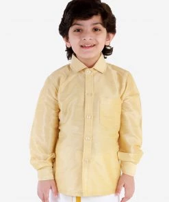 JBN Creation Boys' Gold Silk Long Sleeves Ethnic Shirt