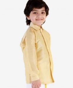 JBN Creation Boys' Gold Silk Long Sleeves Ethnic Shirt
