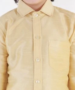 JBN Creation Boys' Gold Silk Long Sleeves Ethnic Shirt