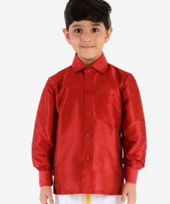 JBN Creation Boys' Maroon Silk Long Sleeves Ethnic Shirt