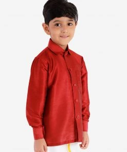 JBN Creation Boys' Maroon Silk Long Sleeves Ethnic Shirt