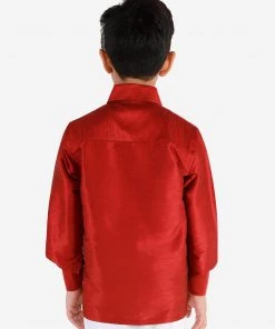 JBN Creation Boys' Maroon Silk Long Sleeves Ethnic Shirt