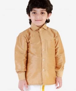 JBN Creation Boys' Rose Gold Silk Blend Long Sleeves Ethnic Shirt