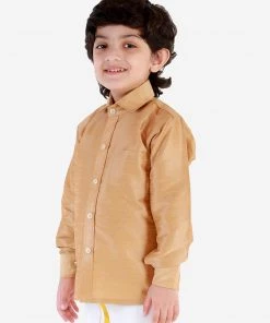 JBN Creation Boys' Rose Gold Silk Blend Long Sleeves Ethnic Shirt