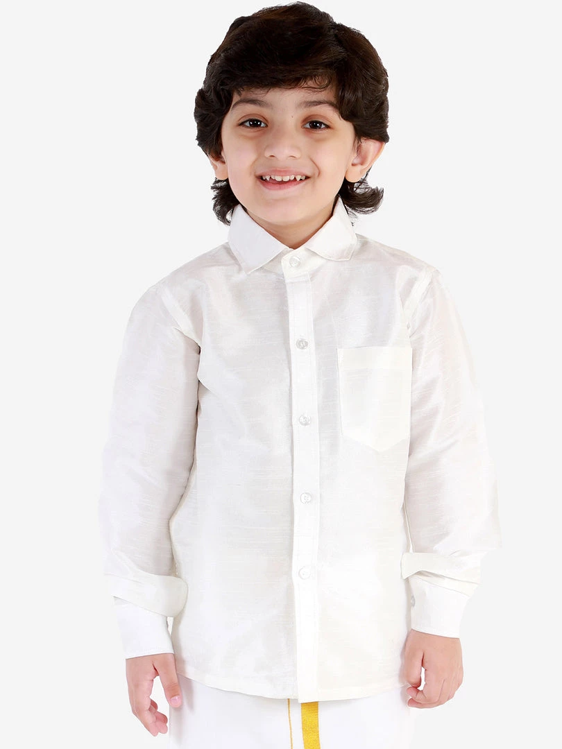 JBN Creation Boys' White Silk Long Sleeves Ethnic Shirt 3 JBN Creation Boys' White Silk Long Sleeves Ethnic Shirt