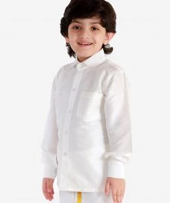 JBN Creation Boys' White Silk Long Sleeves Ethnic Shirt