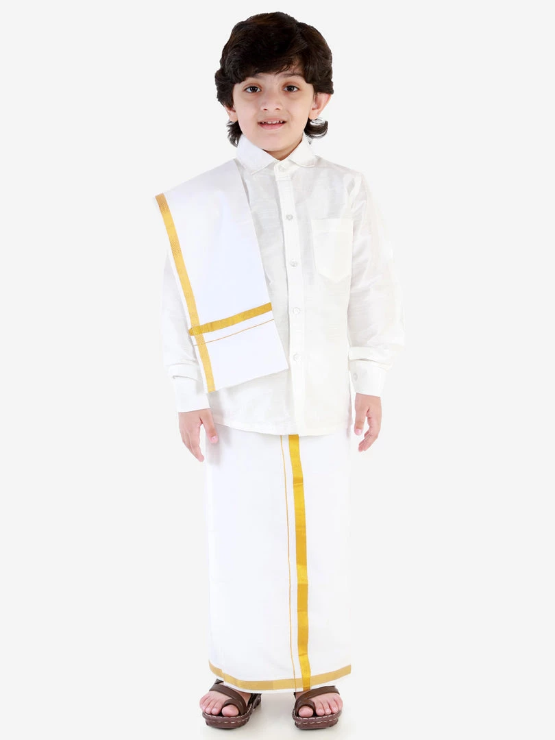 JBN Creation Boys' White Silk Long Sleeves Ethnic Shirt 7 JBN Creation Boys' White Silk Long Sleeves Ethnic Shirt