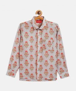 Vastramay Boys' Multicolor-Base-Beige Ethnic Shirt