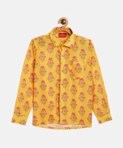 VASTRAMAY Boys' Multicolor-Base-Orange Ethnic Shirt
