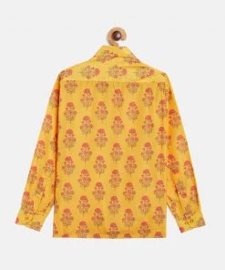 VASTRAMAY Boys' Multicolor-Base-Orange Ethnic Shirt