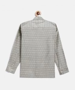 VASTRAMAY Boys' Beige Jacquard Ethnic Shirt