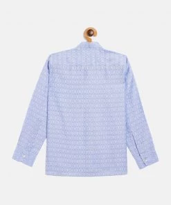 VASTRAMAY Boys' Lavender Jacquard Ethnic Shirt