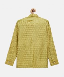 VASTRAMAY Boys' Yellow Jacquard Ethnic Shirt