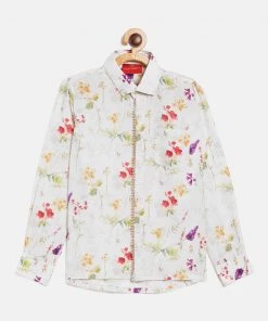 VASTRAMAY Boys' Multicolored-Base-Cream Ethnic Shirt