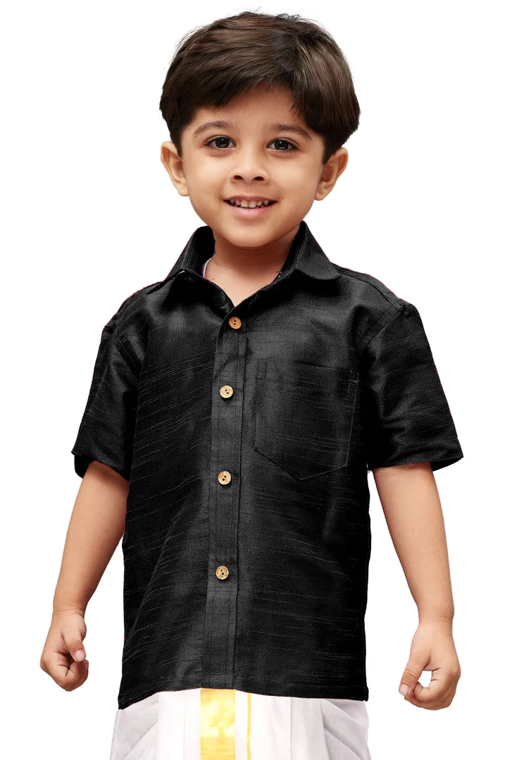 Vastramay Black Silk Blend Baap Beta Shirt Set 7 Vastramay Black Silk Blend Baap Beta Shirt Set