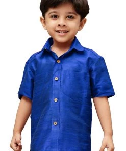 JBN Creation VASTRAMAY Boys Royal Blue Opaque Ethnic Shirt