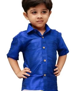JBN Creation VASTRAMAY Boys Royal Blue Opaque Ethnic Shirt