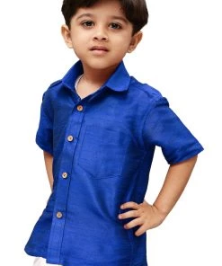 JBN Creation VASTRAMAY Boys Royal Blue Opaque Ethnic Shirt