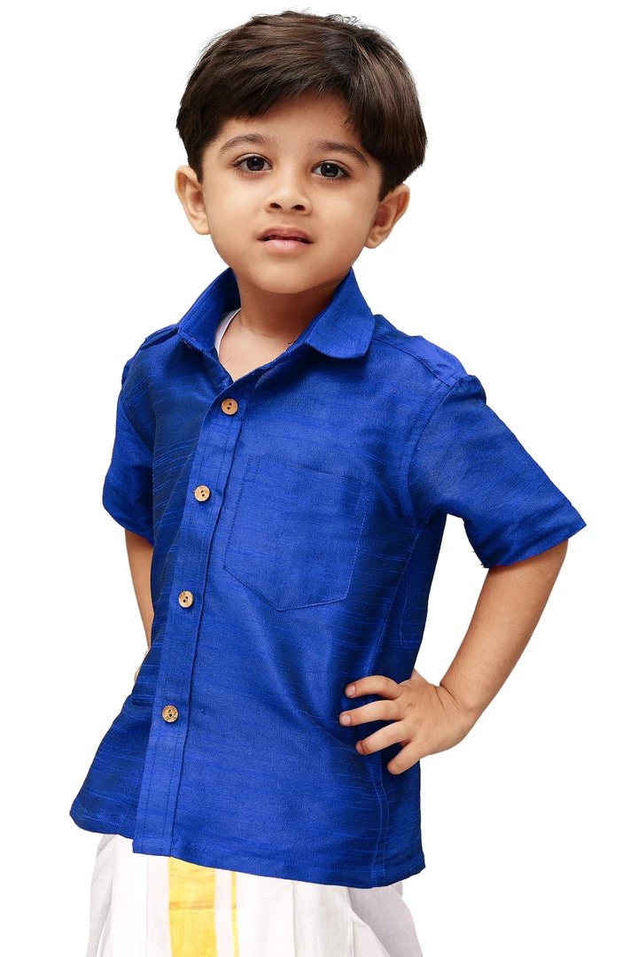Vastramay Blue Silk Blend Baap Beta Shirt Set 8 Vastramay Blue Silk Blend Baap Beta Shirt Set