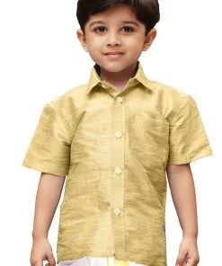 JBN Creation VASTRAMAY Boys Gold Opaque Ethnic Shirt