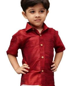 JBN Creation VASTRAMAY Boys Maroon Gold Opaque Ethnic Shirt