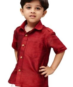 JBN Creation VASTRAMAY Boys Maroon Gold Opaque Ethnic Shirt