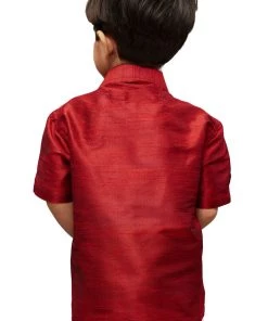 JBN Creation VASTRAMAY Boys Maroon Gold Opaque Ethnic Shirt