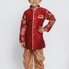 JBN Creation Boys' Maroon Cotton Silk Blend Kurta And Dhoti Pant Set