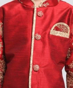 JBN Creation Boys' Maroon Cotton Silk Blend Kurta And Dhoti Pant Set