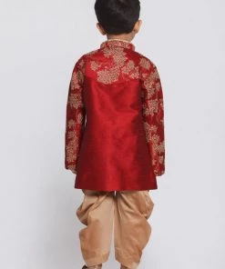 JBN Creation Boys' Maroon Cotton Silk Blend Kurta And Dhoti Pant Set